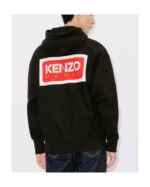 KENZO Black Logo-Printed Long Sleeved Hoodie for men