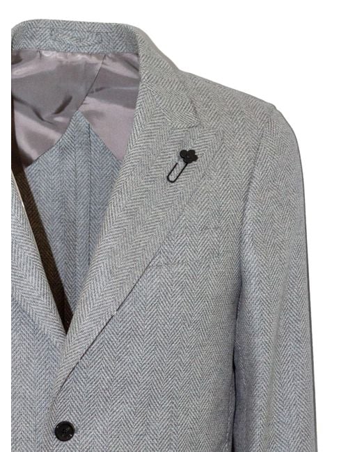 Lardini Gray Herringbone Single-Breasted Blazer for men