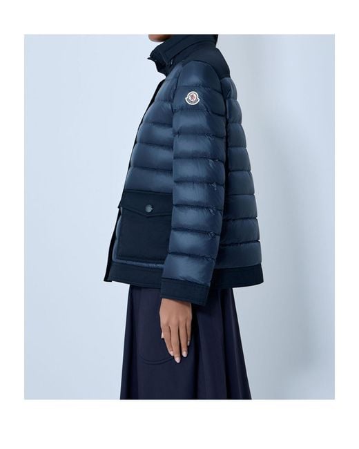 Moncler Blue Origan Logo Patch Down Jacket