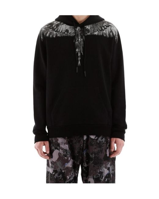 Marcelo Burlon Black Wing Print Hooded Hooded Hoodie for men