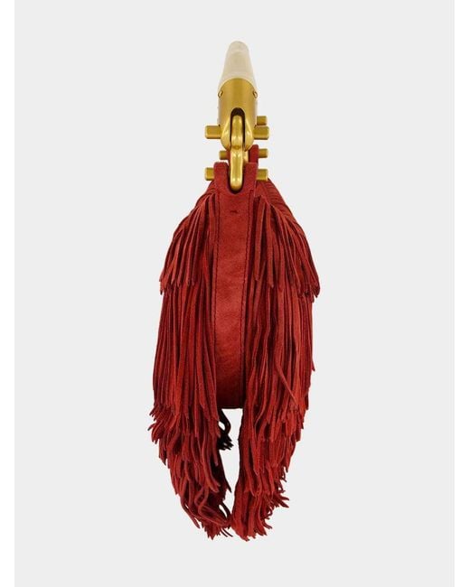 Balmain Red Ebene Mini Fringed Clutch Bag