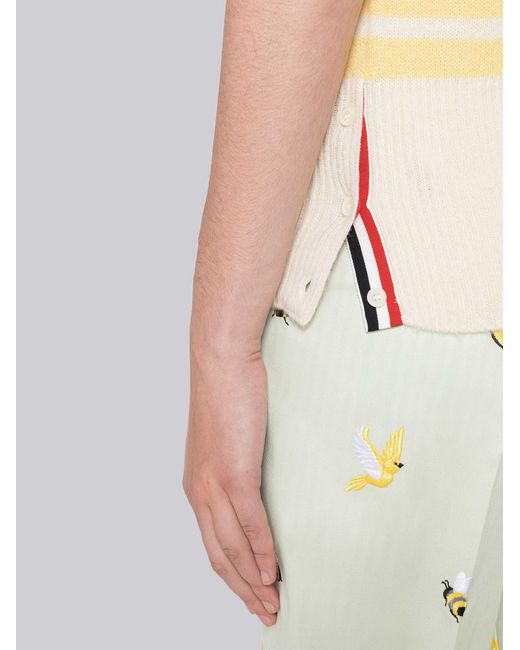Thom Browne Yellow Horizontal-Stripe Knitted T-Shirt