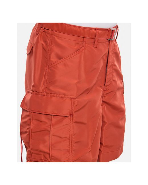 Sacai Red Belt-Loop Shorts for men