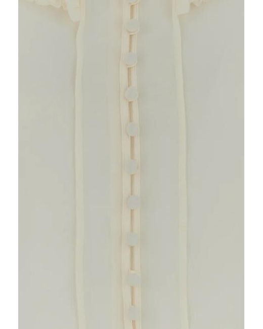 McQueen White Ruffled Silk-Chiffon Shirt