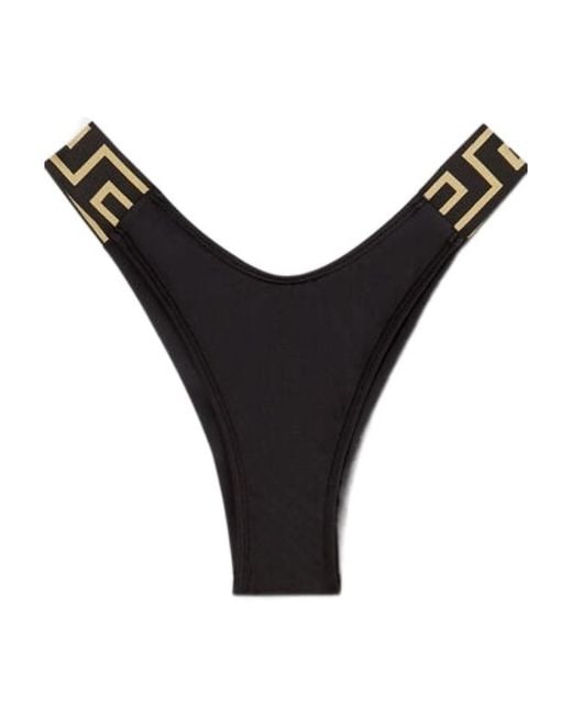 Versace Black Greca-Pattern Printed Thong Bikini Bottoms