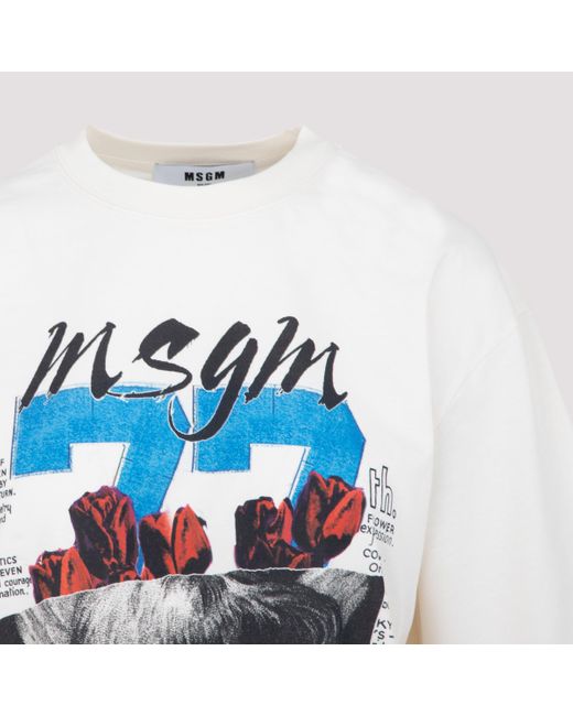 MSGM White Graphic-Print Cotton T-Shirt
