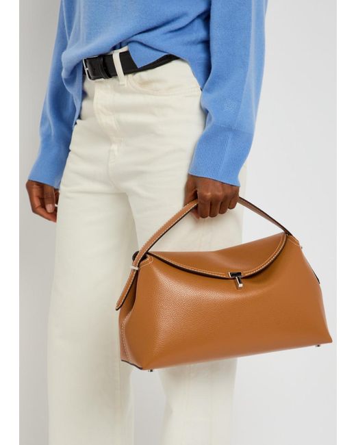 Totême Brown T-Lock Grained Leather Top Handle Bag