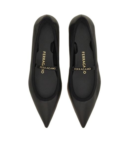Ferragamo Black Ferragamo Ankle Ribbon Ballet Flat Shoes