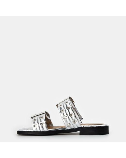 Ganni White Buckle Slippers