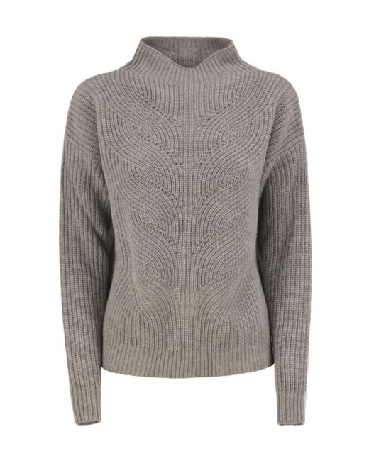 Herno Gray Textured Mock-Neck Knitted Jumper
