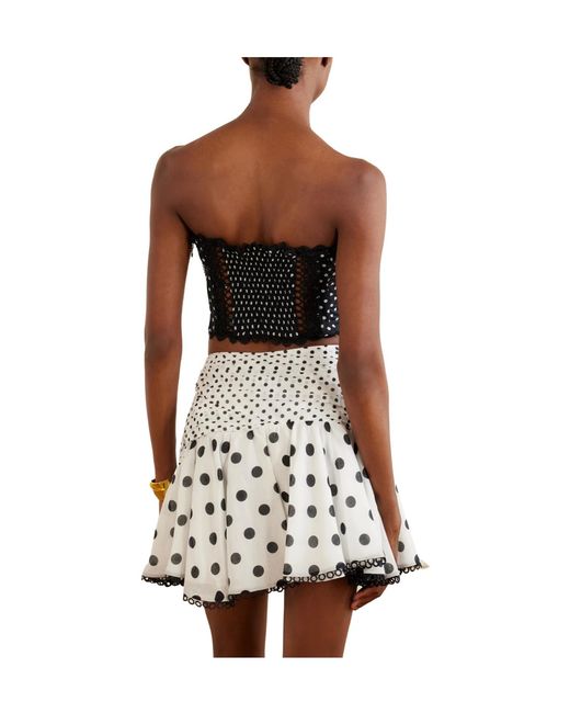Charo Ruiz Blue Cropped Embroidered Polka-Dot Cotton-Blend Top