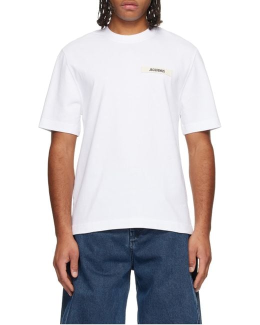 Jacquemus White Logo Patch Crew Neck T-Shirt for men