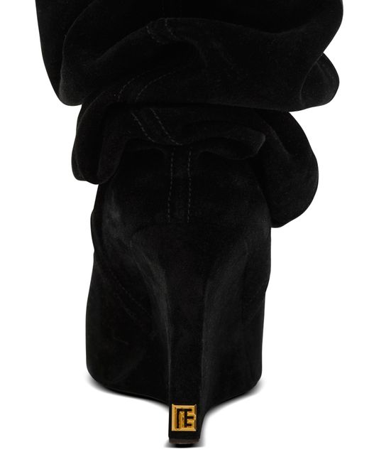 Balmain Black Suede Leather Wedge Thigh-High Boots