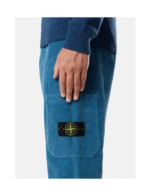 Stone Island Blue Corduroy Pocket Trousers for men
