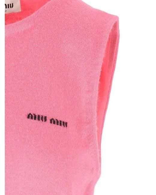 Miu Miu Pink Crewneck Sleeveless Knitted Top