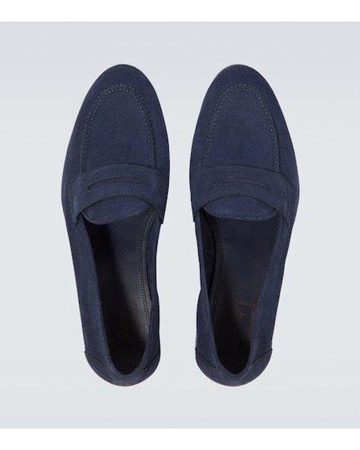 Brioni Blue Appia Leather Penny Loafers for men