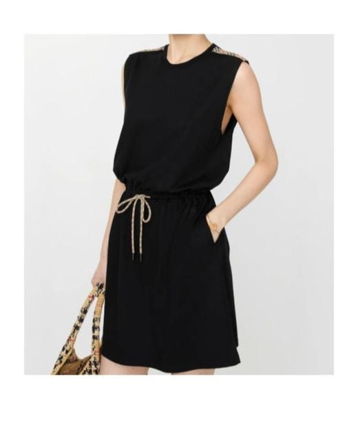 Burberry Black Check Trim Sleeveless Jersey Dress