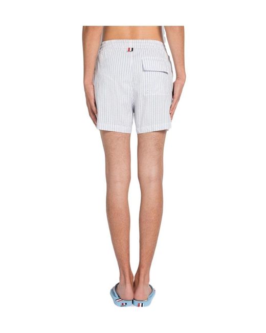 Thom Browne White Stripe-Print Swim Shorts for men