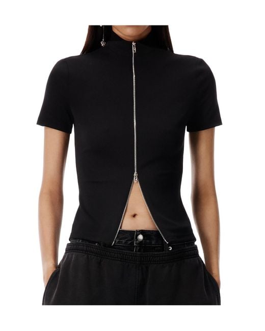 Alexander Wang Black Rashguard Mock Neck Zipped Top