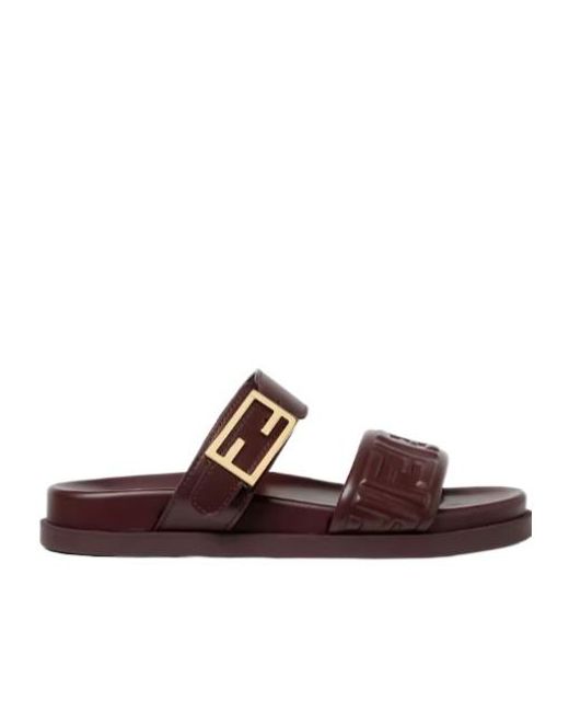 Fendi Brown Feel Ff Embossed Sandals