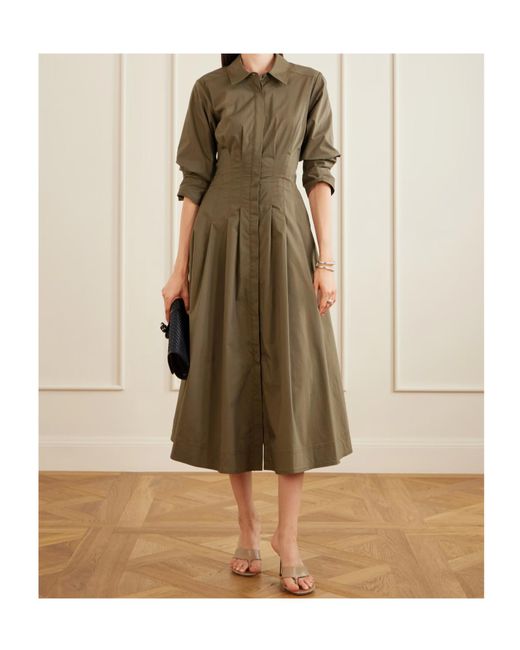 Jonathan Simkhai Green Jazz Pintucked Poplin Midi Shirt Dress