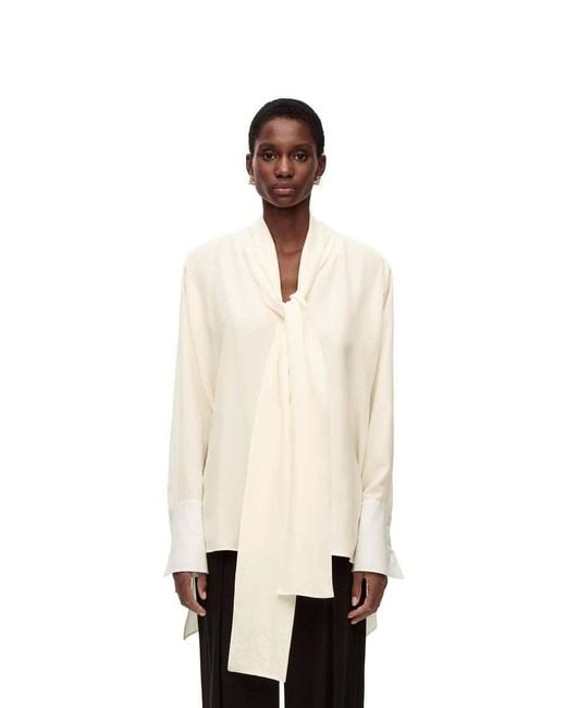 Loewe White Anagram Lavaliere Blouse