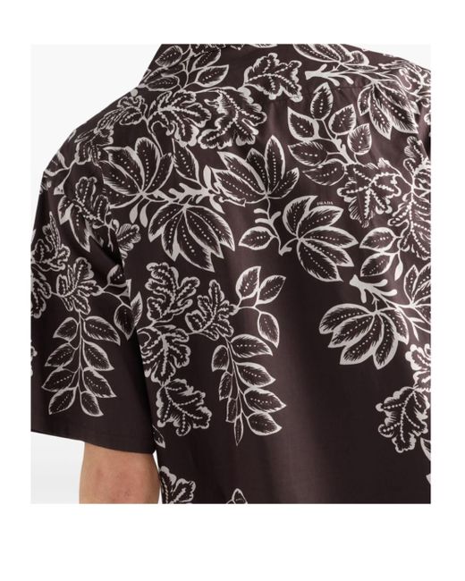 Prada Black Cotton Printed Bowling Shirt for men