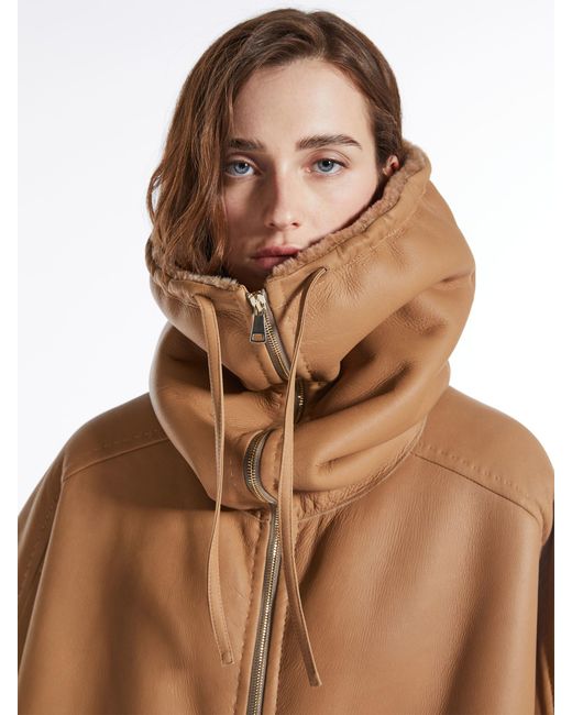 Max Mara Natural Shearling-Trim Cape Coat