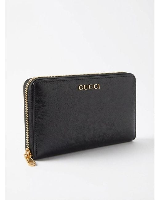 Gucci Black Logo Lettering Zip-Around Wallet