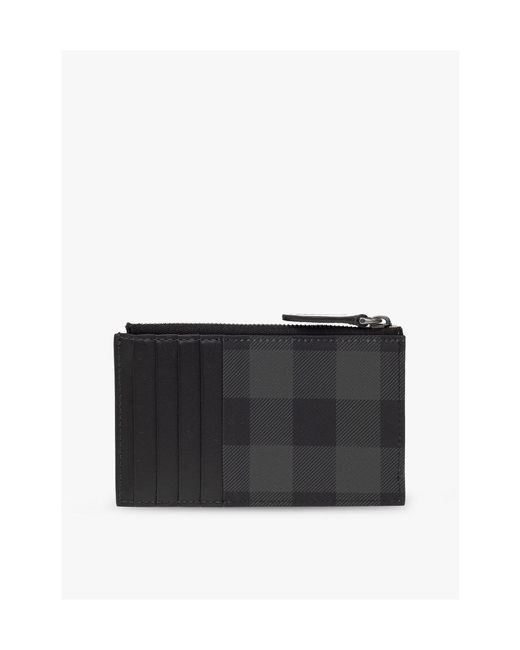 Burberry Black Logo Plaque Checked Zipped Wallet for men