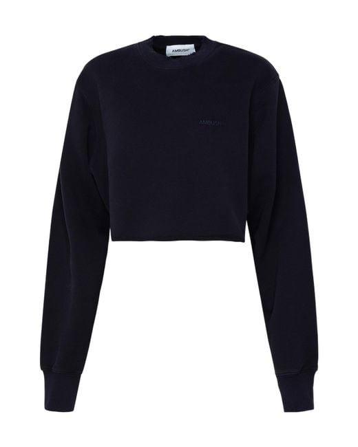 Ambush Blue Logo Embroidered Crewneck Cropped Sweatshirt
