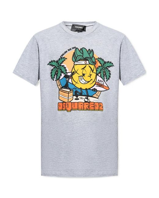 DSquared² Gray Graphic Printed Crewneck T-Shirt for men