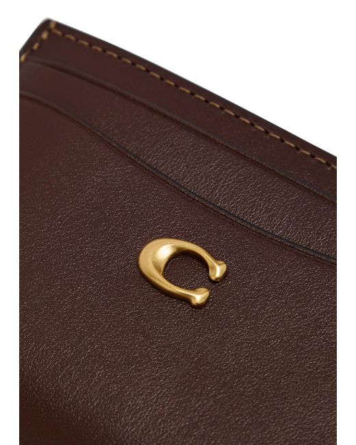 COACH Brown Solid Color Leather Card Holder
