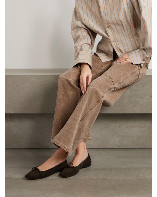 Aeyde Brown Delfina Suede Ballet Flats With Bow Embellishments