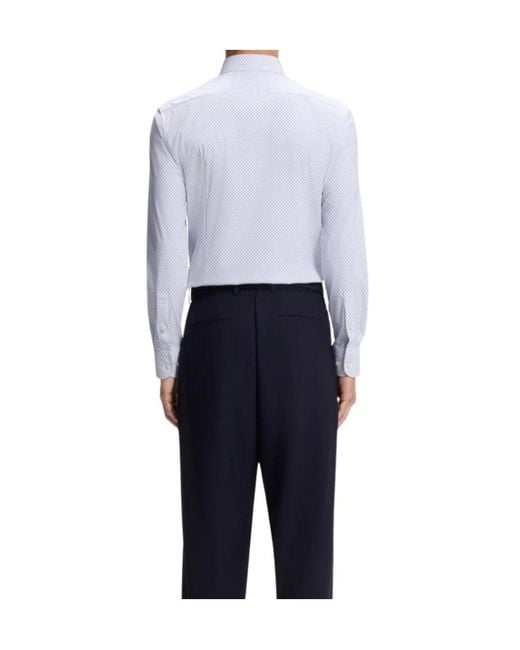 Boss White Hank-Kent Micro-Patterned Classic-Collar Shirt for men