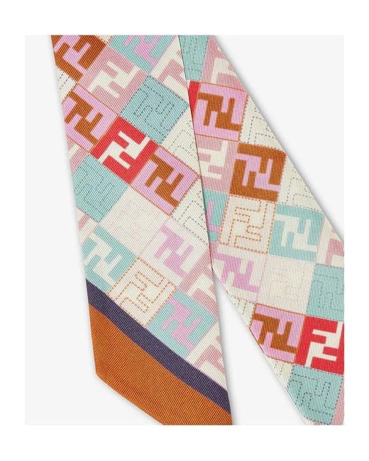 Fendi White Micro Ff Pattern Skinny Scarf