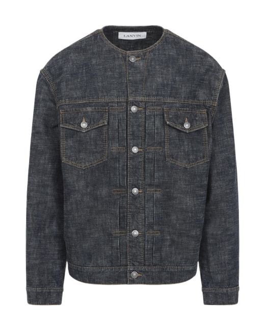 Lanvin Gray Crewneck Buttoned Denim Jacket for men
