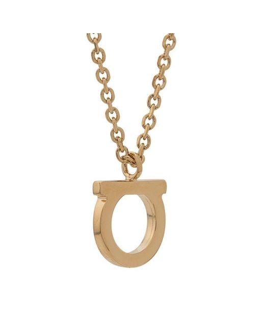 Ferragamo White Ferragamo Gancini Pendant Chain-Linked Necklace