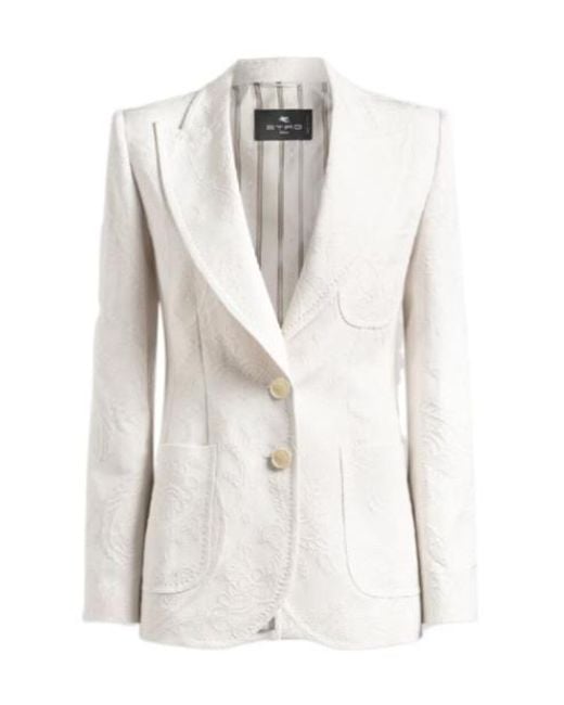 Etro White Paisley Embroidered Blazer