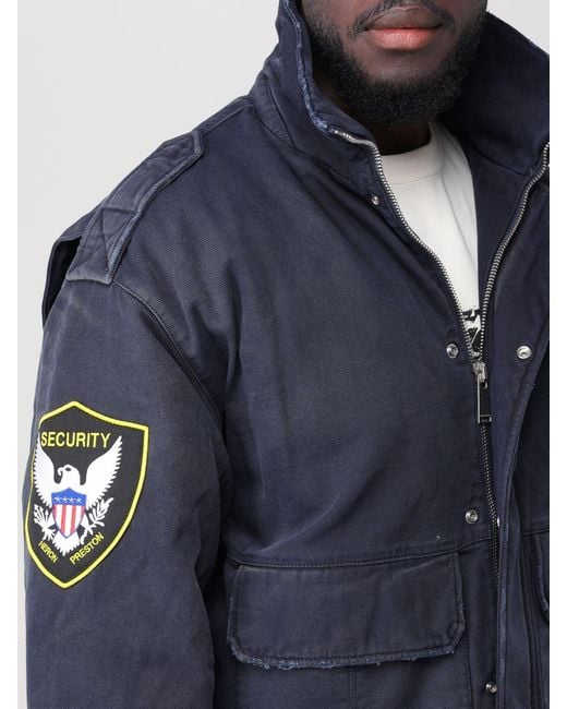 Heron Preston Blue Eagle-Patch Distressed-Effect Jacket for men
