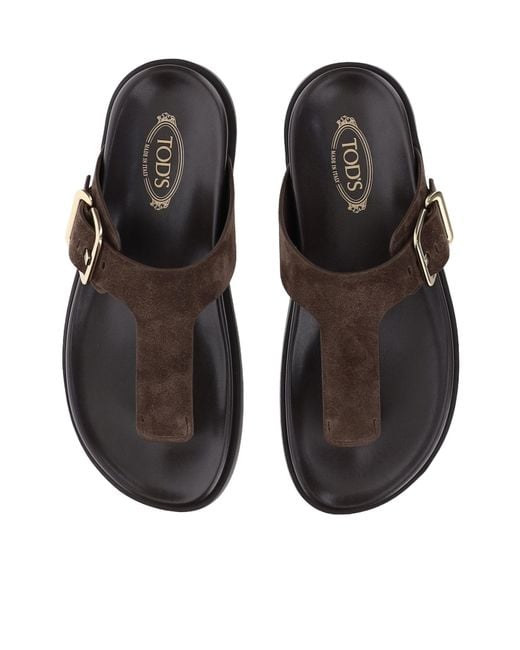 Tod's Brown Buckle Detailed Thong Sandals
