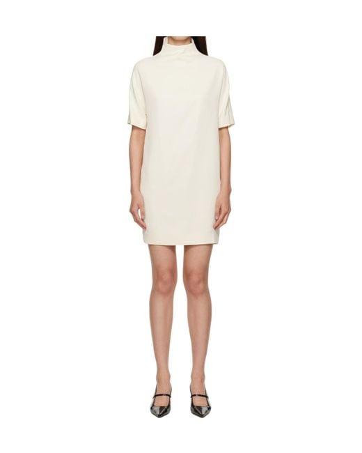 Loulou de Saison White Elton Mock-Neck Short-Sleeve Dress