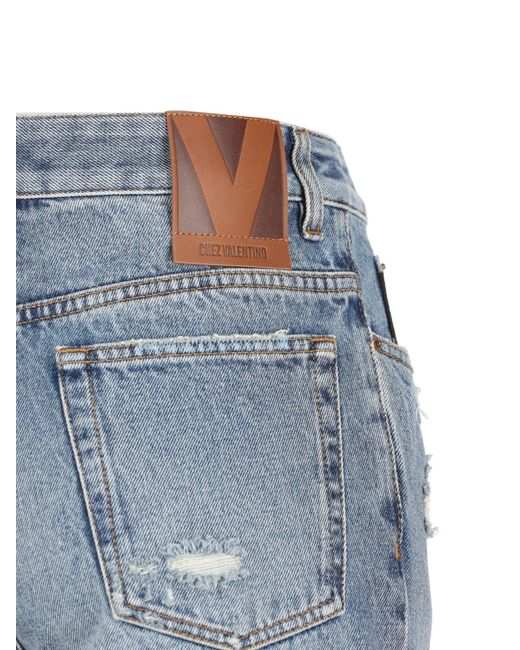 Valentino Blue Floral Panelled Flared Jeans