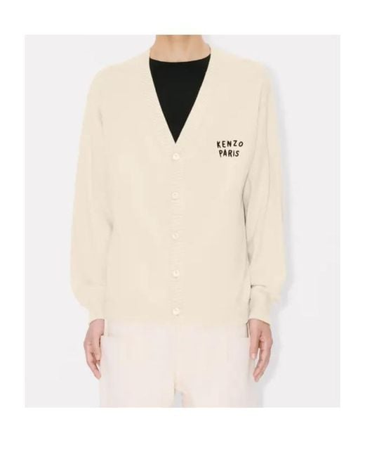 KENZO Natural V-Neck Knitted Cardigan for men