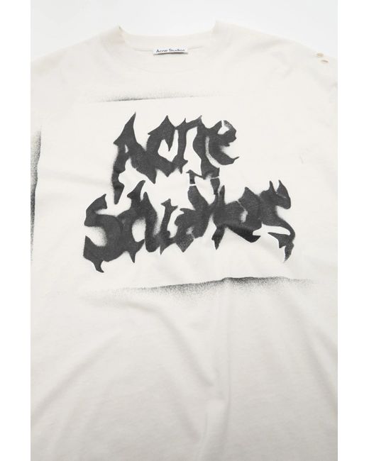 Acne White Logo-Print Distressed T-Shirt for men