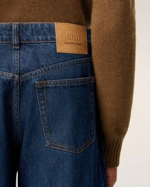AMI Blue Logo Patch Straight Leg Jeans for men