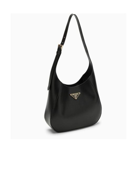 Prada Black Logo-Triangle Curve-Edge Shoulder Bag