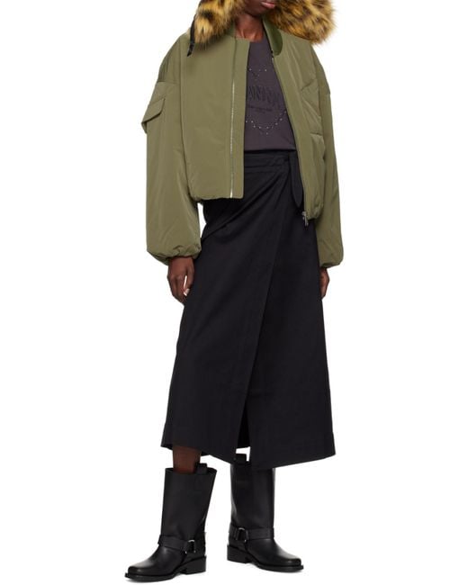Ganni Green Drop Shoulder Bomber Jacket