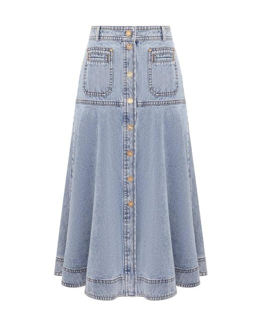 Zimmermann Blue Denim Midi Skirt