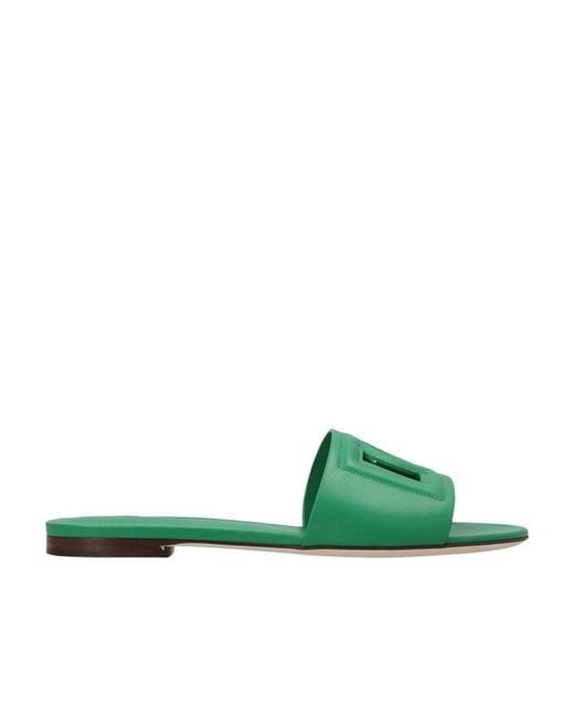 Dolce & Gabbana Green Dg Embossed Cut-Out Slides